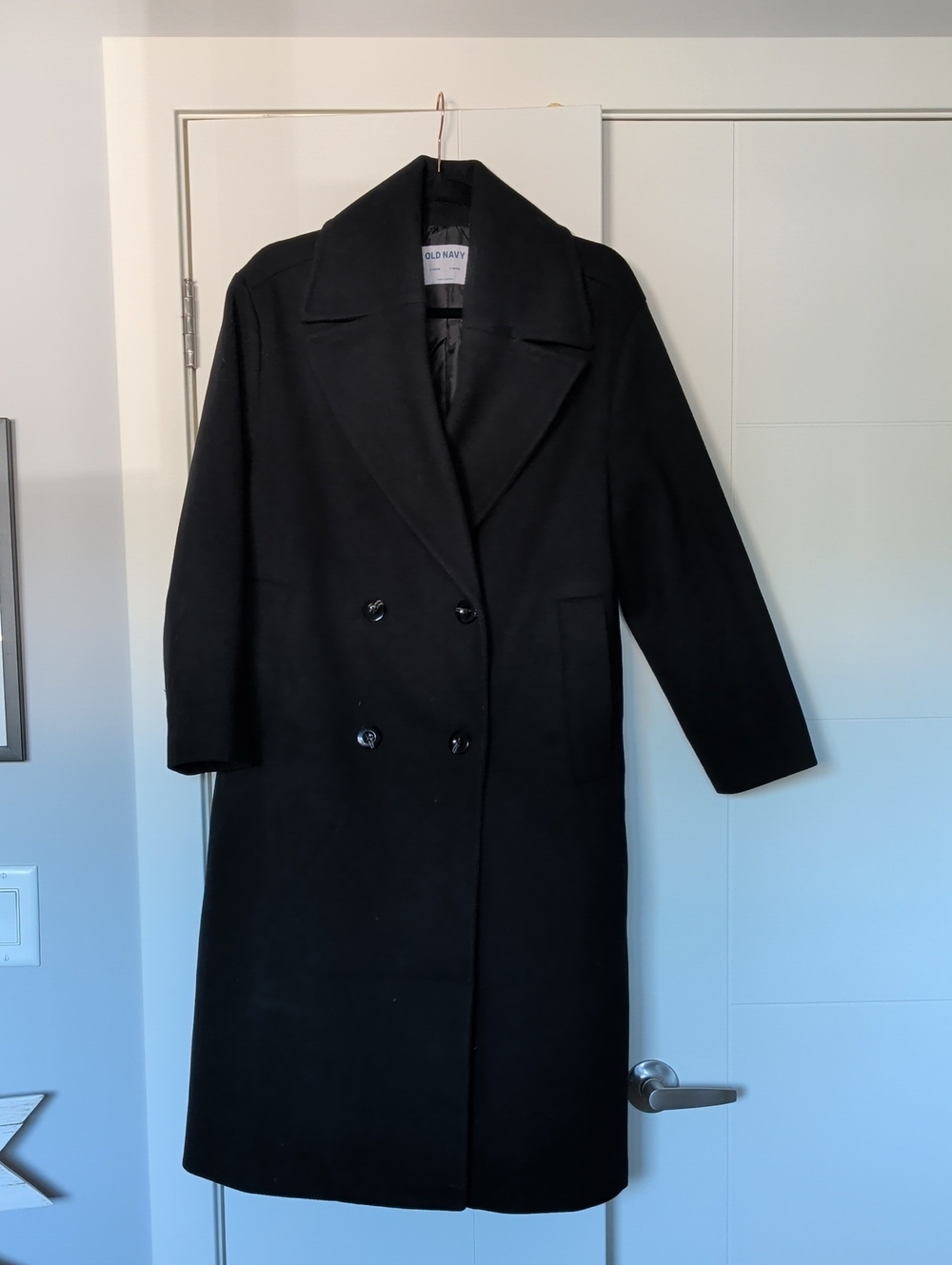 Old Navy Black Double-Breasted Long Pea Coat